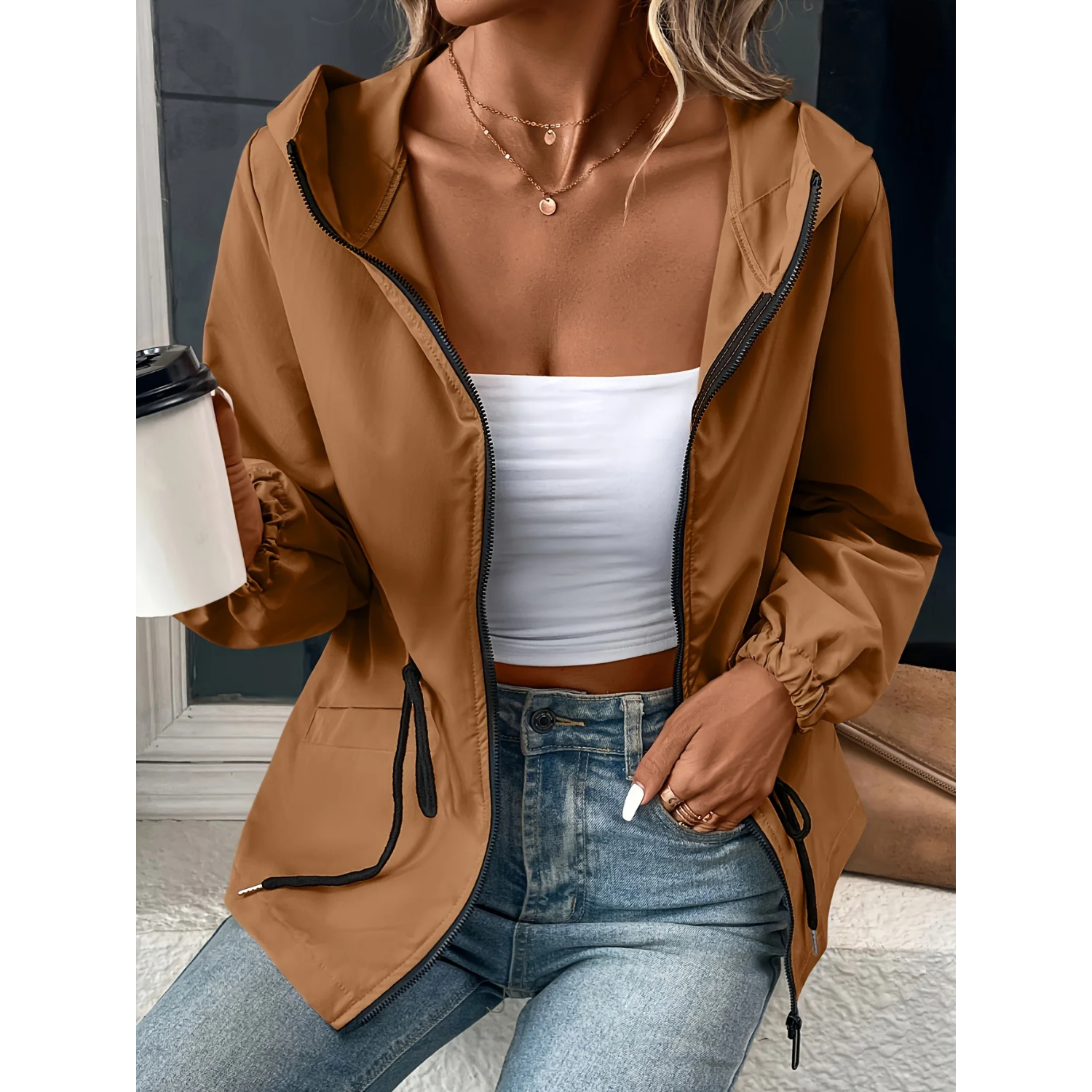 Dam Trenchcoat Lång Med Dragkedja Tidlös Design i Högkvalitativ Polyester-6
