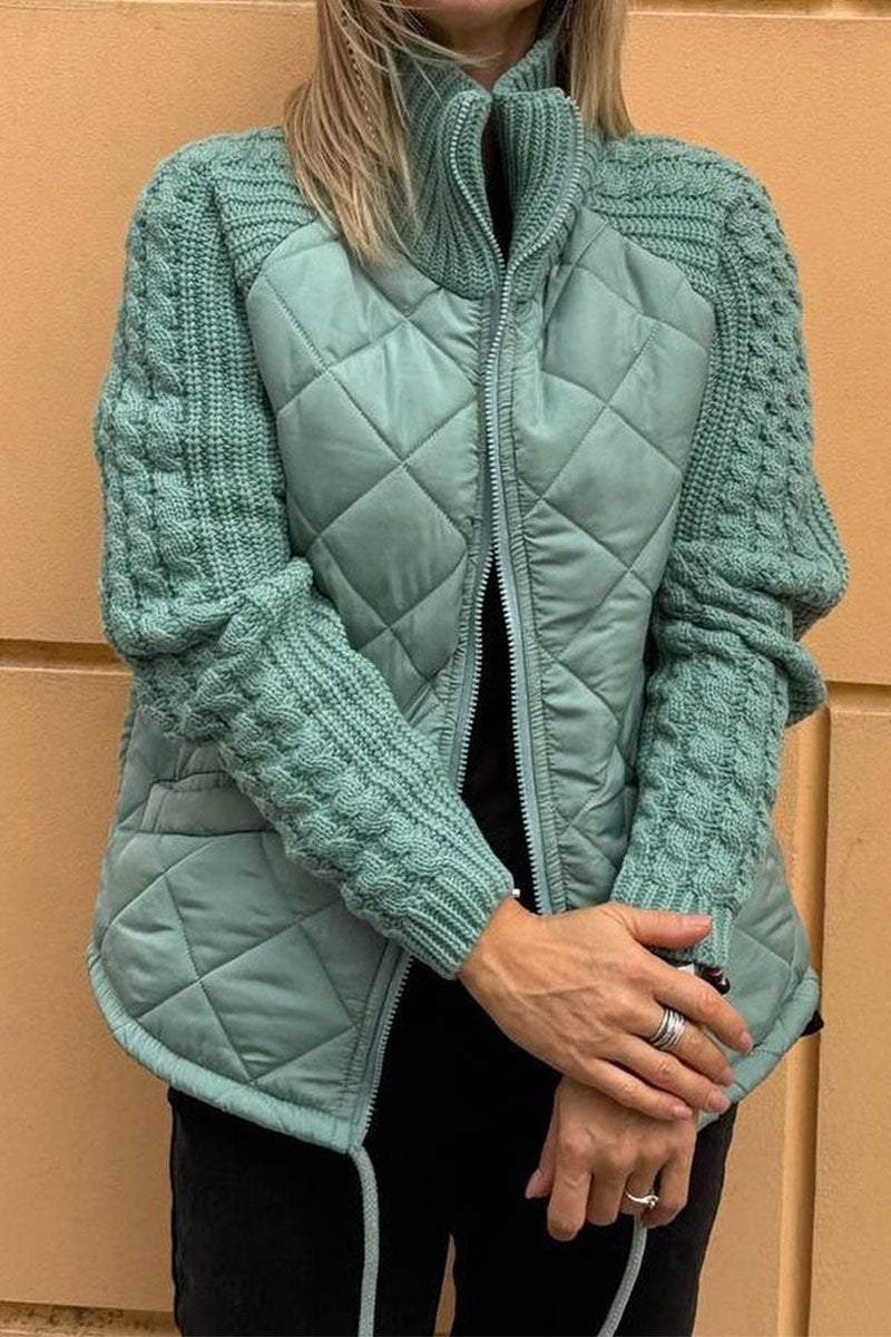 Kvinnor Casual Jacka Dragkedja Lapptäcktsdesign Mjuk Tygblandning-5
