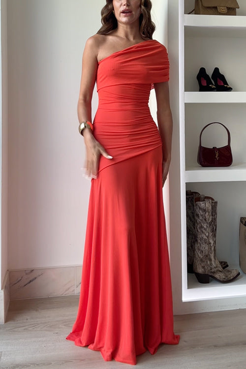 Maxiklänning Dam Off-Shoulder Rüsch Bomull Polyester-1