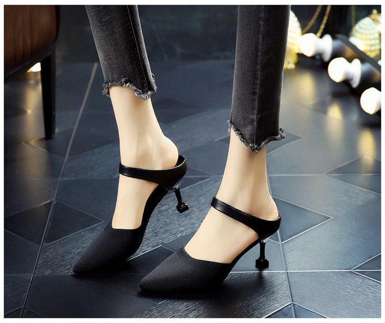 Stiletto Sandaler Dam med Hög Klack och Stickad Design – Syntetisk Material i Flera Färger 5