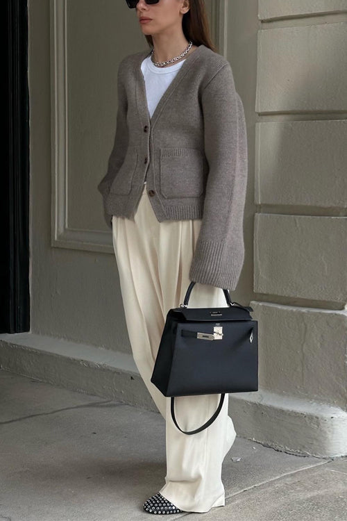 Dam Kofta V-ringad Bomull och Polyester med Knappstängning och Fickor-5