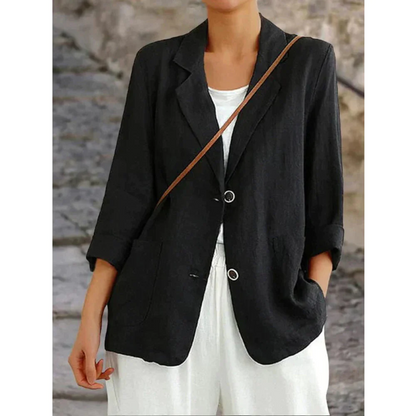 Dam Blazer Klassisk Linne Elegant Passform-2