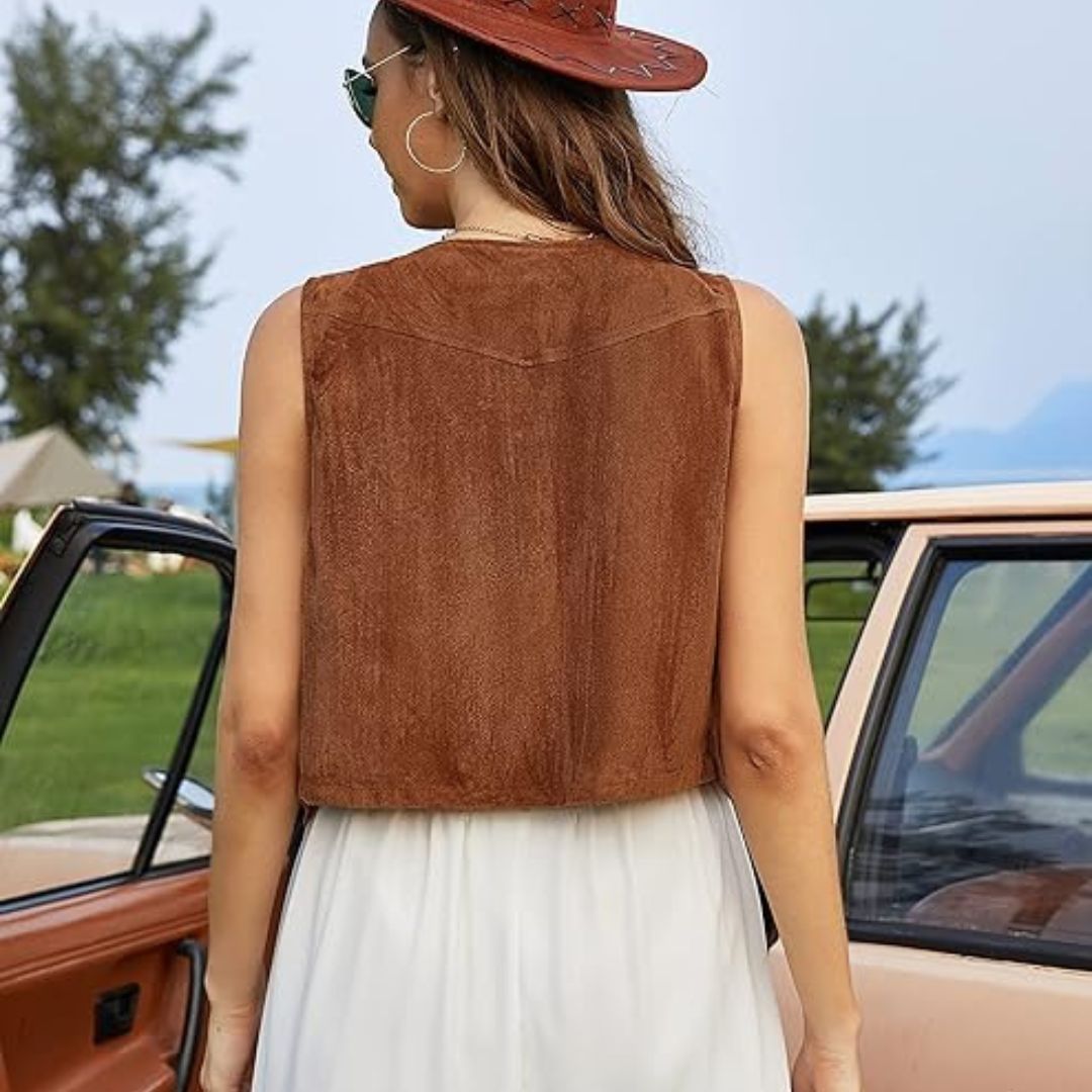 Väst Dam Boho Stil Mocka med Fransar-2