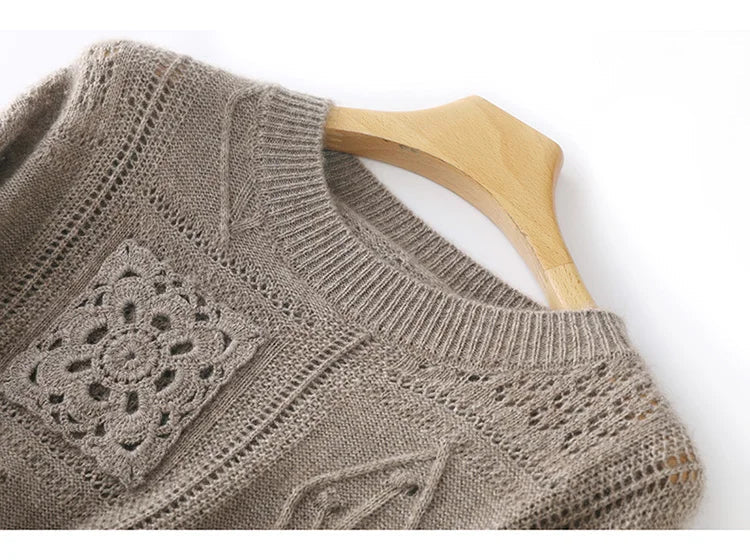 Stickad Dam Tröja Klassisk Stilh i 100% Kashmir-5