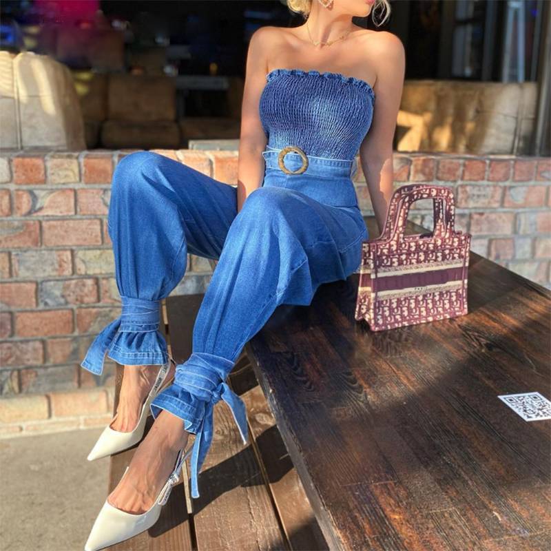 Dam Jumpsuit Midjeband Elastisk Topp Bomullspolyester-2