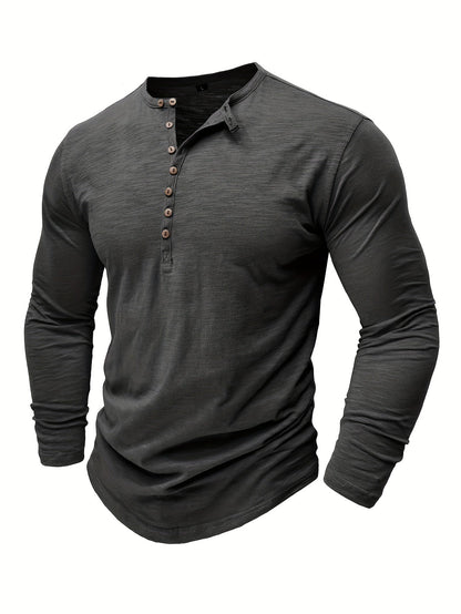 Herrskjorta Henley Halvknapp Stretchmaterial Tidlös Stil-2