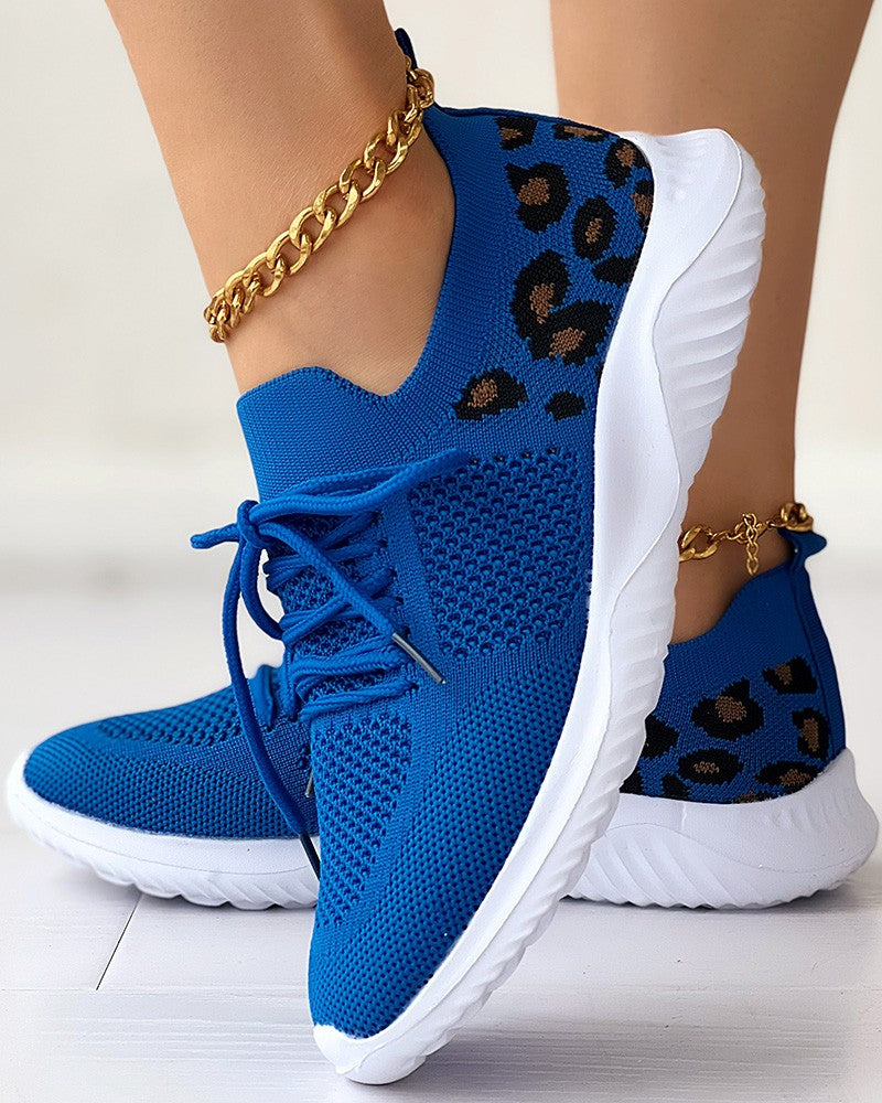 Variant image for Dam Sneakers Leopard Spetsiga Andningsbara Tyg-9