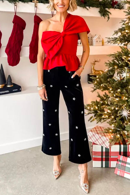 Dam Festtoppar Asymmetrisk Peplum Bomull och Polyester-2