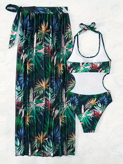 Rygglös Baddräkt Dam med Blommönster och Sarong – Smickrande Shaping Design i Polyester och Elastan 5