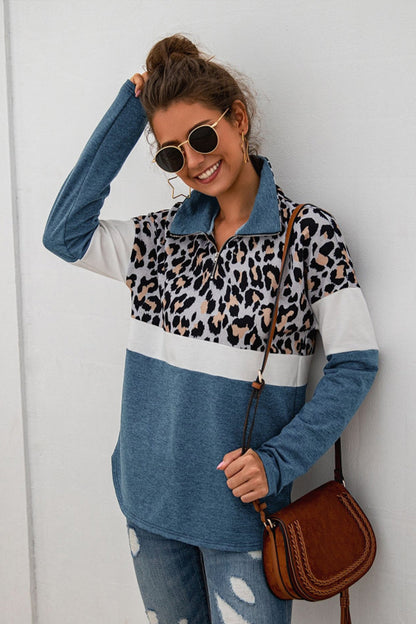 Dam Topp Leopardmönstrad Lång Ärmar Polyester-5