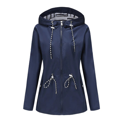 Vattentät Damjacka i Elegant Design – Andningsbar Polyester, Lång och Chic, Svart, Jackor Dam, Flera Fickor 1