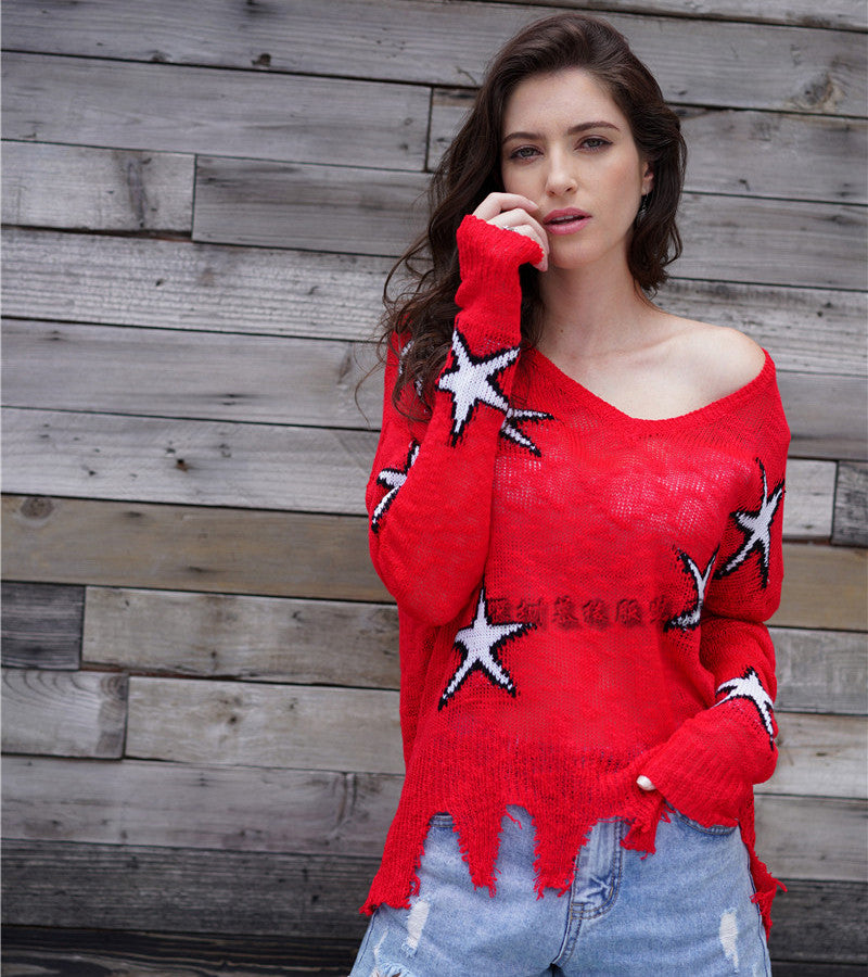 Dam Stickad Topp Geometrisk Avslappnad Akryl-2