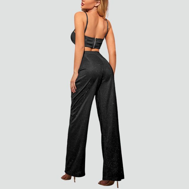 Damkläder Högmidjade Byxor och Glittrande Skördetopp i Mjukt Material-3