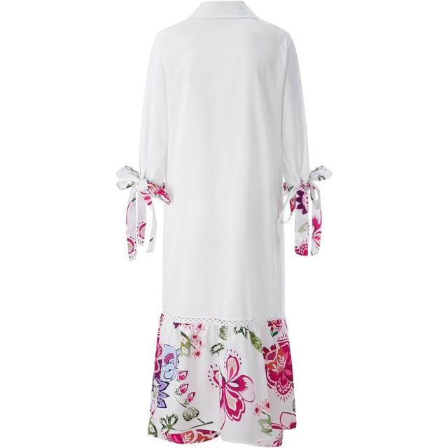 Maxiklänning Dam Blommönster Knappkropp Mjuk Bomullsmix-4