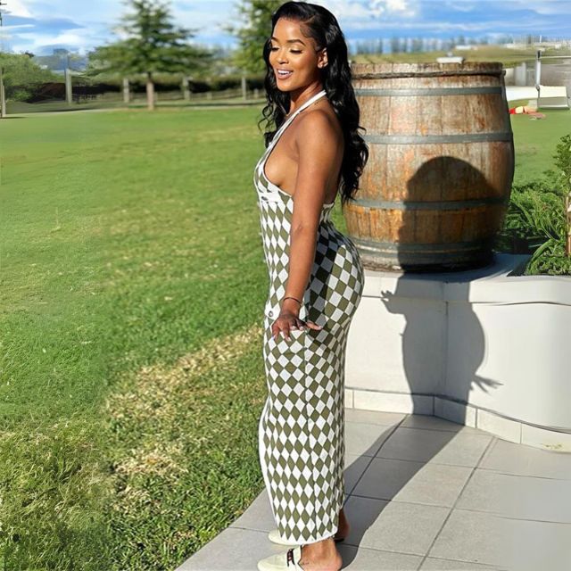 Dam Midiklänning Geometriskt Mönster Stretchmaterial-2