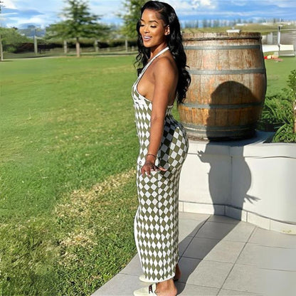 Dam Midiklänning Geometriskt Mönster Stretchmaterial-2
