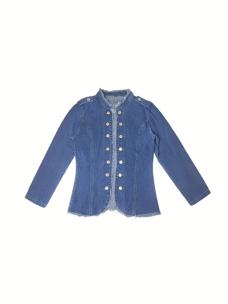Dam Jeansjacka Rå Trim Denim Tidlös Stil 5