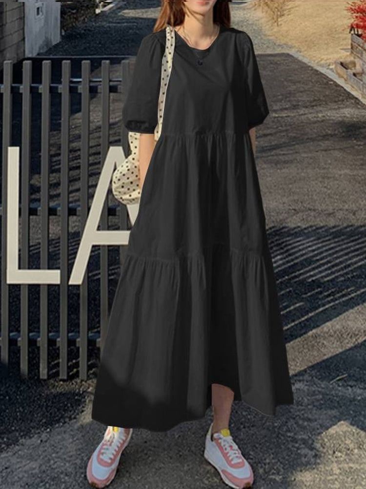 Variant image for Maxiklänning Dam A-linjeformad Bomull Lång Sommar Klänning-17