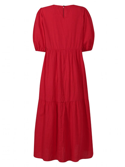 Maxiklänning Dam A-linjeformad Bomull Lång Sommar Klänning-5