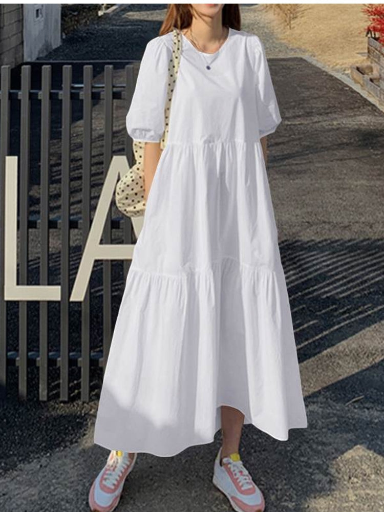 Variant image for Maxiklänning Dam A-linjeformad Bomull Lång Sommar Klänning-9