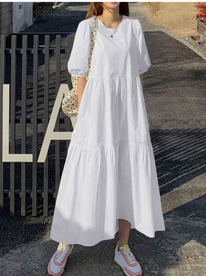 Variant image for Maxiklänning Dam A-linjeformad Bomull Lång Sommar Klänning-9