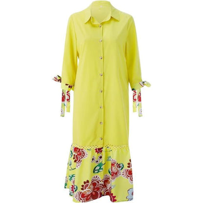 Maxiklänning Dam Blommönster Knappkropp Mjuk Bomullsmix-6