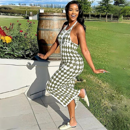 Dam Midiklänning Geometriskt Mönster Stretchmaterial-3