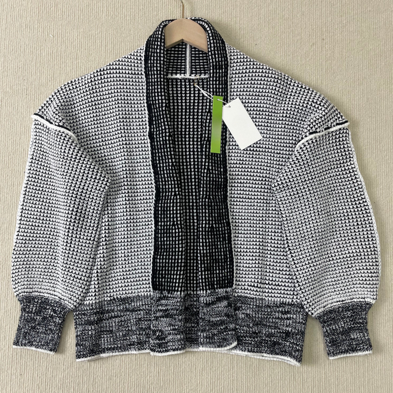 Lång Kofta Dam Stickad Akryl Cardigan med Långa Ärmar-1