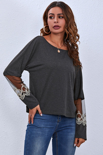 Dam Långärmad T-shirt Rund Hals Polyester Mjuk Loose Fit-6