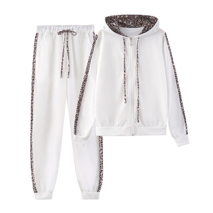 Dam Casual Set Leopardmönster Långa Byxor Bomull-6