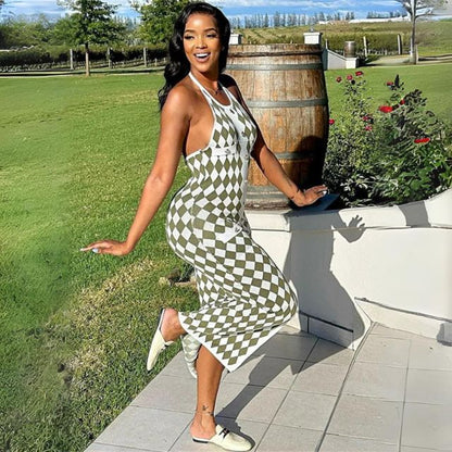 Dam Midiklänning Geometriskt Mönster Stretchmaterial-4