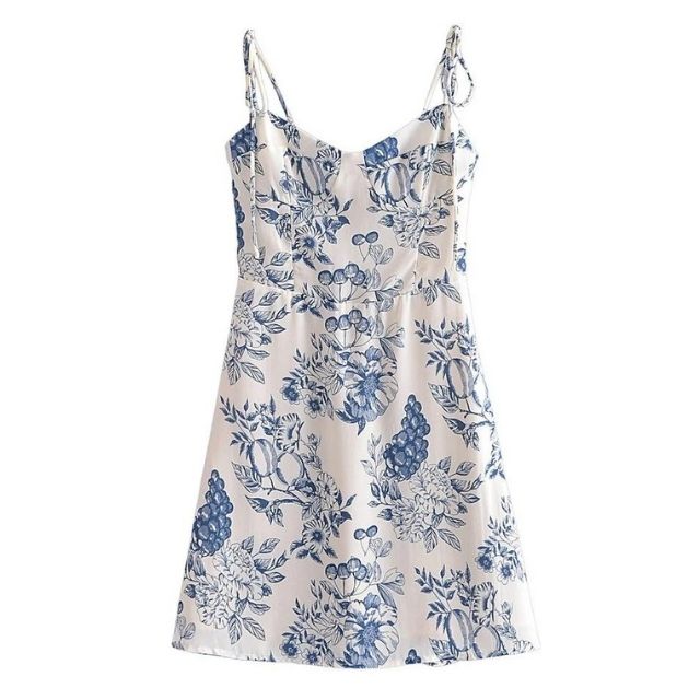 Variant image for Damklänning A-linje Justerbara Remmar Polyester Blommönster-15