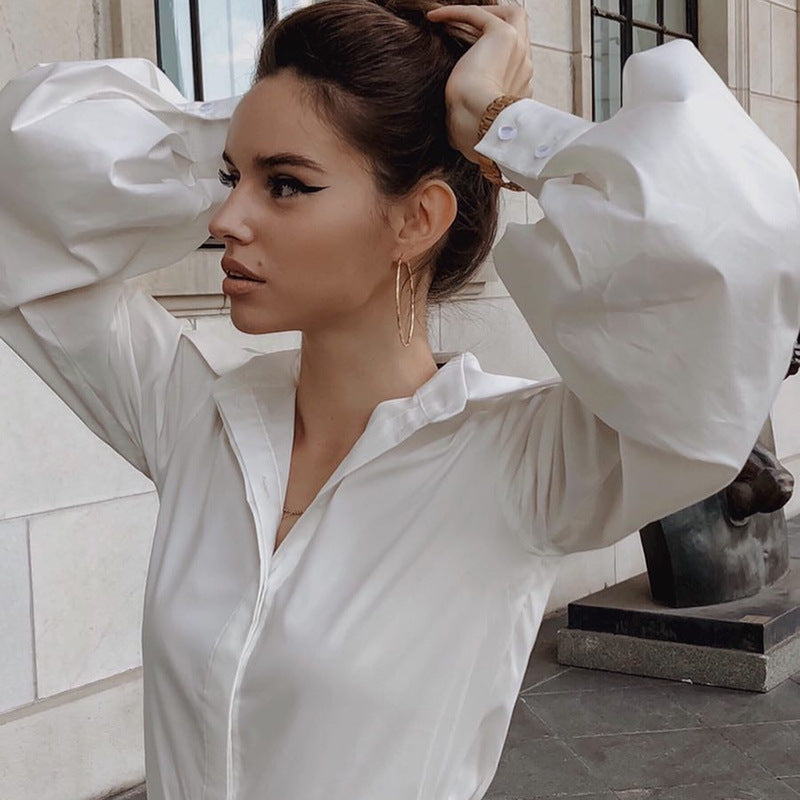 Kvinnors Överdimensionerad Skjorta Långärmad Bomull Polyester-3