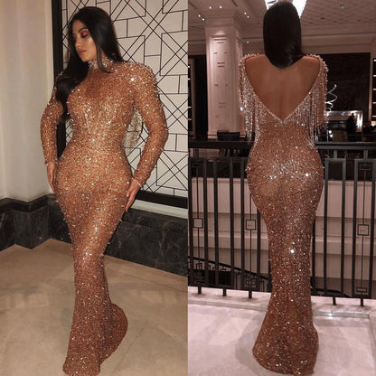 Kvinnors Långärmad Klänning Glittrande Polyester-2