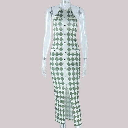 Dam Midiklänning Geometriskt Mönster Stretchmaterial-5