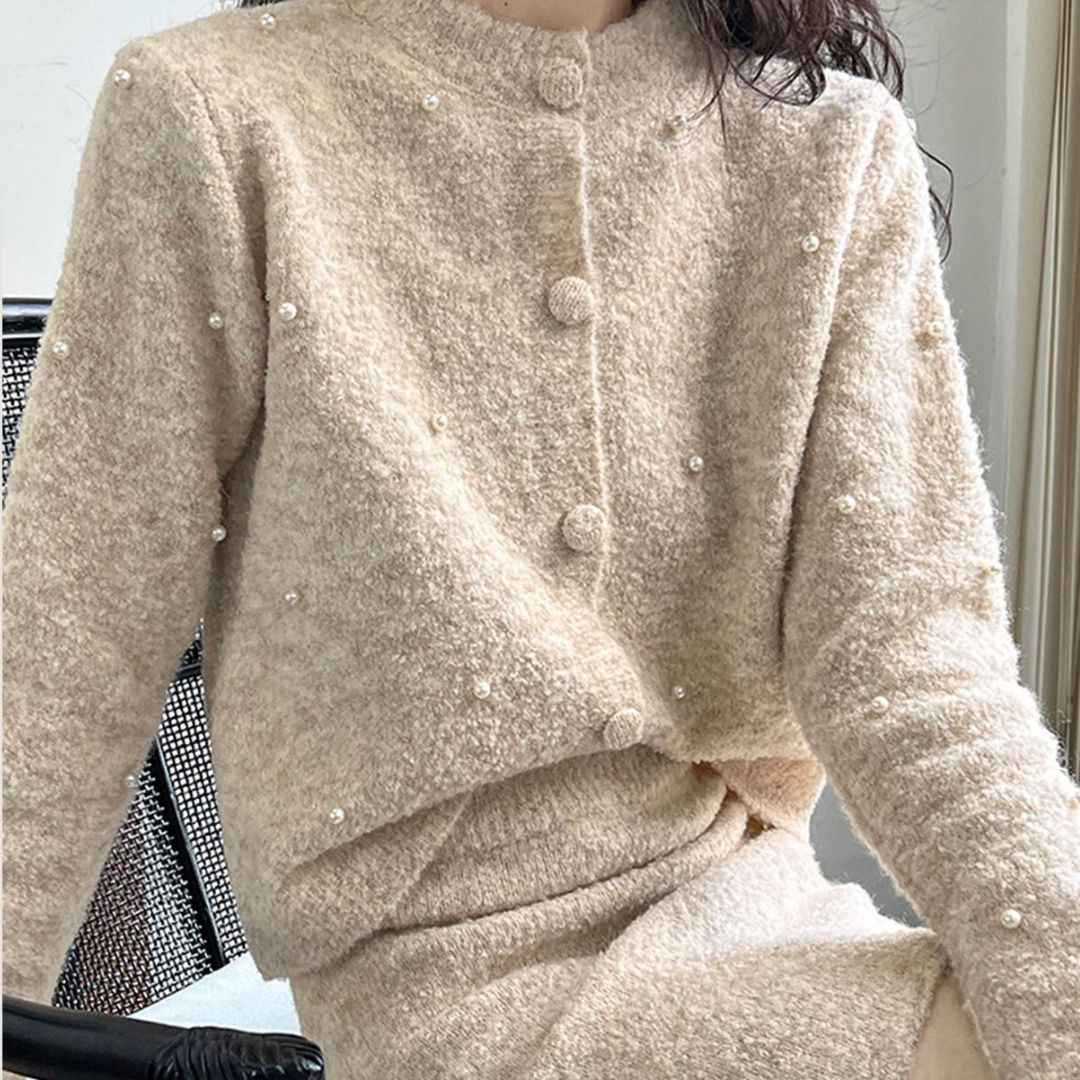 Dam Kofta Pärldetaljer Mjuk Akryl-3