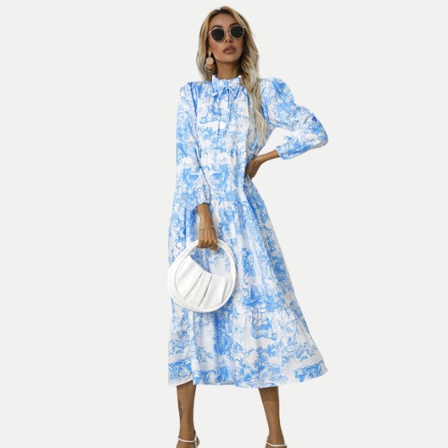 Variant image for Dam Midi-Klänning Hög Krage Toile-tryck 100% Polyester-11