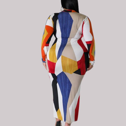 Långklänning Dam V-ringning Långärmad Stretchigt Tyg Abstrakt Mönster-5