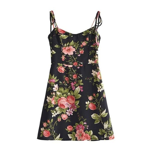 Damklänning A-linje Justerbara Remmar Polyester Blommönster-1