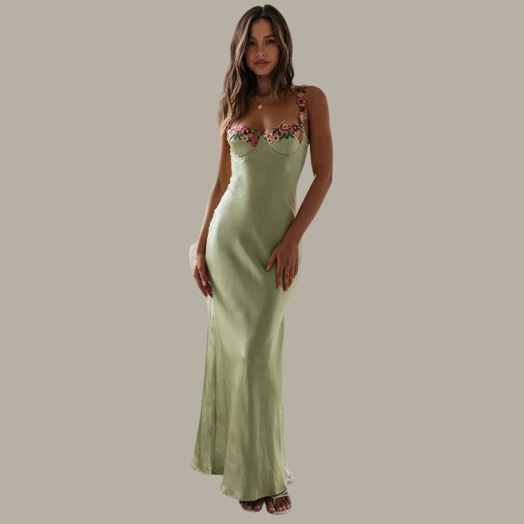 Maxiklänning Dam Båthals Satin med Hög Slits – Elegant Lång Klänning för Sommarfester 5