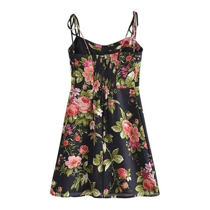 Damklänning A-linje Justerbara Remmar Polyester Blommönster-2