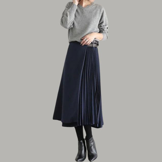 Dam Midikjol A-linje Polyester med Vikta Detaljer-1
