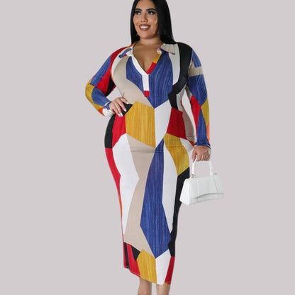 Långklänning Dam V-ringning Långärmad Stretchigt Tyg Abstrakt Mönster-2