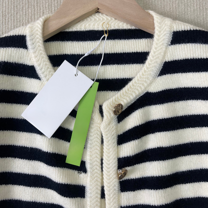 Dam Lång Kofta Randig Långärmad Mjuk Stickad-2