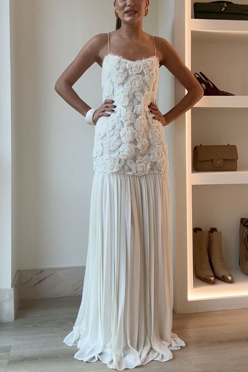 Variant image for Dam Maxiklänning Blommig Applikation Spaghetti Band Bomull Polyester-1