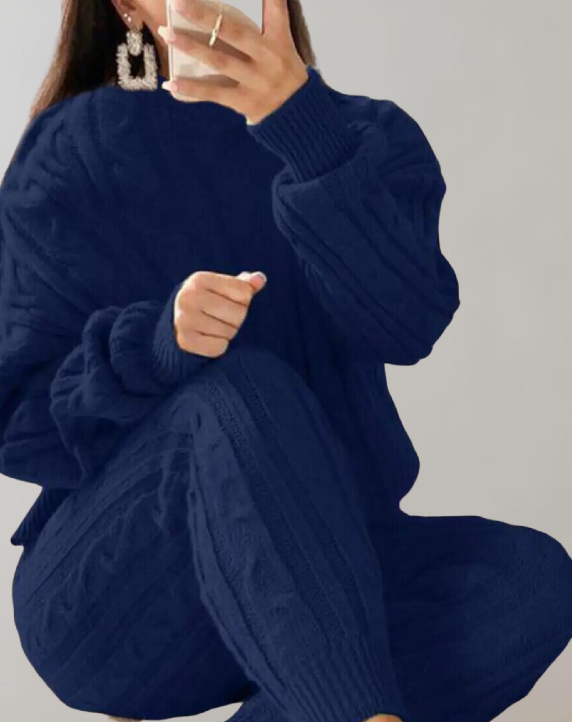 Mjukisset Dam Modern Stickad Stil med Axlar och Byxor 5