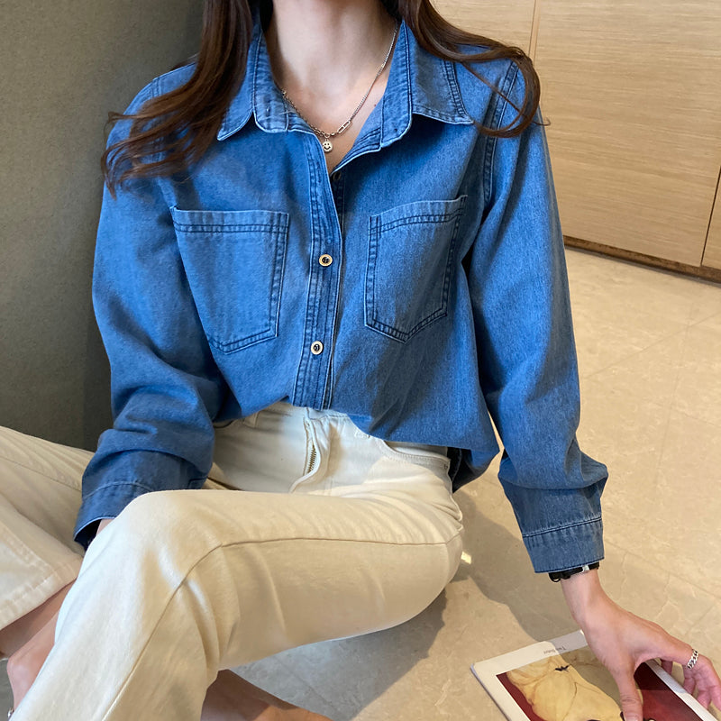 Damjacka Avslappnad Denim 70% Bomull-3