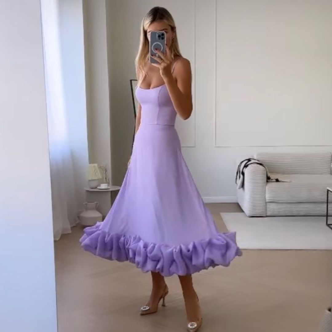 Variant image for Dam Midiklänning Volangdesign Polyester Elegant Midilängd-11