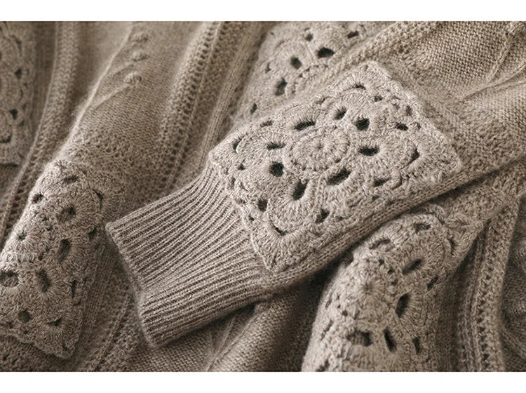 Stickad Dam Tröja Klassisk Stilh i 100% Kashmir-6