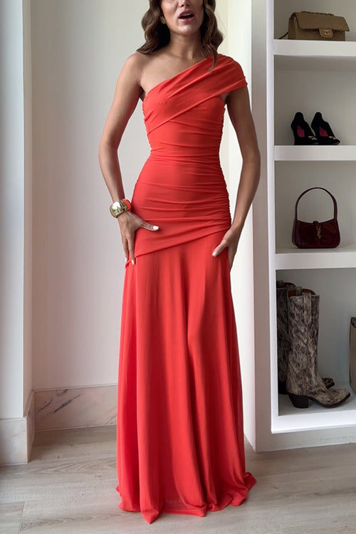 Maxiklänning Dam Off-Shoulder Rüsch Bomull Polyester-2